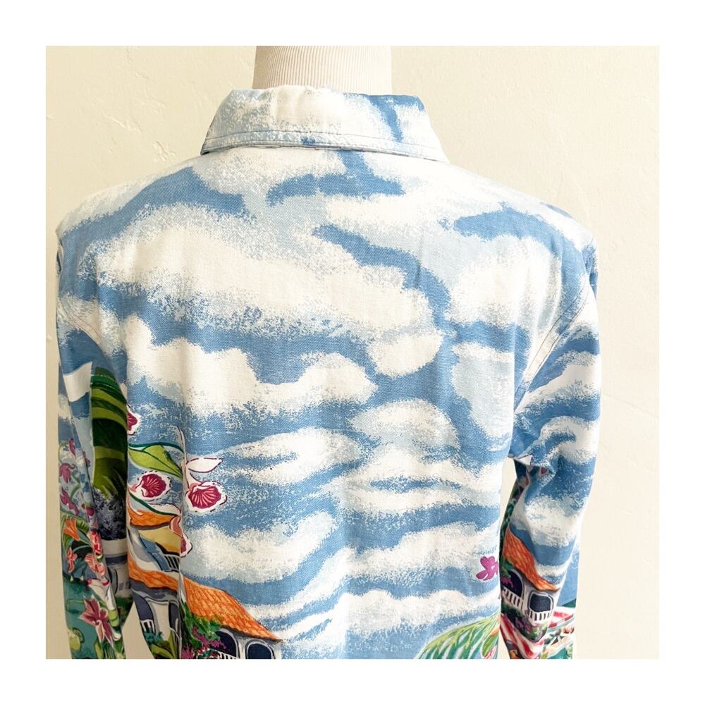 Vtg Real Comfort By Chadwick's Button Up Top Womens M Multi Floral Scenic Print - Picture 3 of 10